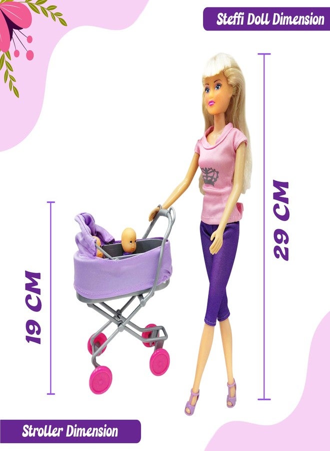Wembley Steffi Love Sunshine Twins| Pretend Play Set with Baby Stroll and Adorable Twin Babies| Unique16+Baby Accessories| Adorable Role Play Set for Girls Age 3+ (Stylish Steffi in Pink & Purple) - Image 2